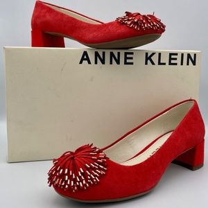 Anne Klein Women's Shoe Happy Block Heel Red Suede Size 5 M US